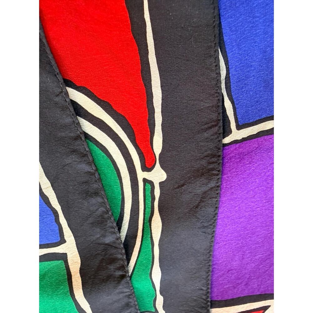 Vintage Echo Silk Chiffon Scarf Geometric Circles Primary Colors Bold 33x34 - Picture 10 of 11
